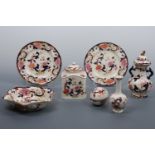 Seven items of Mason's Mandalay including lidded vase, 22 cm high, two plates, a bowl, etc.
