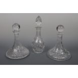 Three glass decanters including a ship's decanter by Royal Brierley