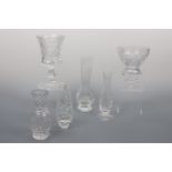A Gleneagles small bud vase, 16 cm high, a glass goblet, 21 cm high and four other vases