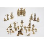 A quantity of brass miniature figural ornaments and novelties including Chinese Immortals, pipe