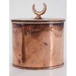 A late 19th Century copper caddy, having an oval section and hinged lid, the latter bearing a