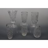 A Waterford crystal vase, 25 cm high (a/f) together with five other vases