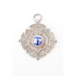 A 1916 enamelled silver London Temperance Hospital medallion, 4 cm excluding suspender
