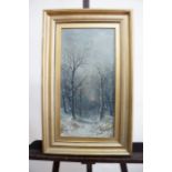 Charles William Oswald (19th Century) Winter landscape depicted as a narrow vertical view between