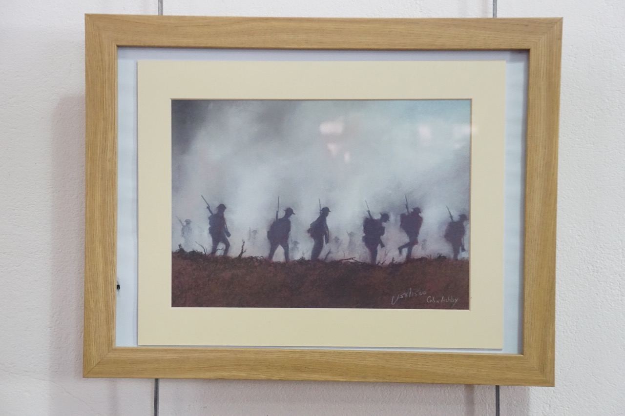 Colin Ashby (Contemporary) Pastel view of silhouetted First World War soldiers walking in single