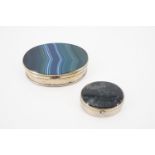 A 19th Century banded blue-green agate and electroplate snuff box together with a smaller box set