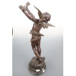 After Louis Auguste Moreau (1834-1917) Cupid holding a flaming torch, bronzed spelter on