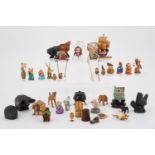 A quantity of wooden and ceramic miniatures novelty figures, animals etc