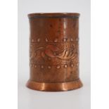 A Keswick School of Industrial Art small copper spill vase, of cylindrical form, repousse worked,