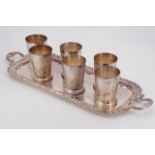 A Mappin and Webb electroplate tray together with six Mappin and Webb electroplate beakers