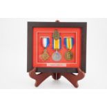 Framed 1914-15 Star, British War and Victory medals to T2-12205 Dvr F Gatfield, ASC