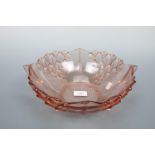 A 1930s pink pressed glass table centrepiece / bowl, 27 cm