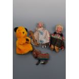 Vintage toys including a Pelham Puppet Cinderella, a Sooty glove puppet, a Dutch fashion doll and