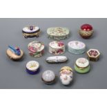 A small Royal Crown Derby lidded box, 4 cm diameter together with twelve various lidded boxes