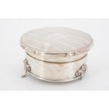 A 1920s silver ring box, (one leg detached), 8 cm x 4 cm high