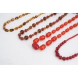 Vintage red glass and other bead necklaces