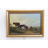 James Mitchell of Maryport, Cumbria (19th Century) Naive study of cattle slumbering on a hill, after