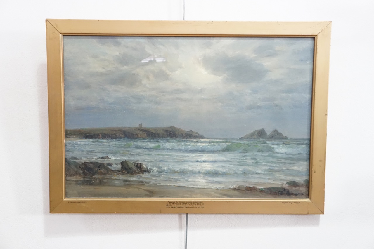 Arthur Wilde Parsons (1854-1931) Holywell Bay, Cornwall, atmospheric coastal view with waves