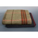 A vintage woven blanket, 183 x 234 cm, and one further grey wool blanket