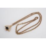 A 9 ct gold belcher link neck chain with 9 ct gold swivel fob seal pendant, 60 cm, 8.1 g