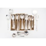 A 1930s suite of silver Hanoverian rat tail pattern cutlery comprising 6 table spoons, 12 dessert