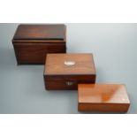 An early 19th Century mahogany multi-compartment box, a Victorian rosewood sewing box and a