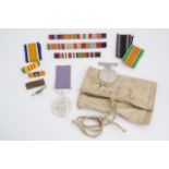 An army housewife sewing kit pouch, a Wynot patent Great War lapel medal ribbon bar, reproduction