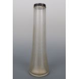 An Edwardian silver-collared glass specimen vase, of tapering elongated form, finely ribbed overall,