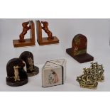A number of sets of bookends including a treen pair modelled as dogs