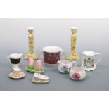 A pair of chintz style candlesticks, Radford cream jug and sugar bowl, Royal Winton cruet set etc.