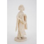 An early 20th Century Japanese ivory okimono depicting a Geisha with basket and shears, character