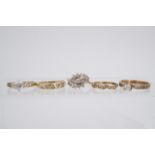 Five various 9 ct gold, paste and cubic zirconia finger rings, 10 g