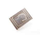 An Elizabeth II silver novelty stick pin in the form of a Victorian penny black postage stamp,