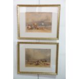 Manner of Richard Parkes Bonington A pair of 19th Century watercolour coastal views, one depicting