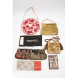 Vintage summer / evening bags and purses including a straw-work circular bag and a 1950s novelty
