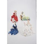 Four Royal Doulton figurines; My Love HN 2339, Top of the Hill HN 1834, Solitude HN 2810, Rosalind