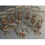 Hunting themed drinking glasses, pheasant plates, two figures on a horseback etc.