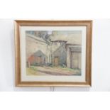 J*** Barrie Robinson (20th Century) Old Barn, sunlit study of a cluster of old farm buildings with