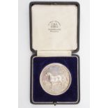 A cased 1920s silver Montgomery of Netherhall shire horse silver prize medallion, Elkington,