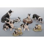 Eight Border Fine Art collie figurines including a clock