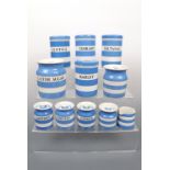 Various T G Green Cornishware storage jars including; canisters, spice jars, etc. 11 items all (a/
