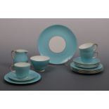 A Wedgwood part tea set in turquoise with gilt decoration to the rim