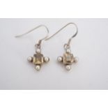 A pair of Georgian style cruciform ear pendants set with pearls, 12 mm excluding suspender