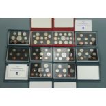 Ten Royal Mint cased proof coin sets