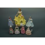Seven Royal Doulton figurines, Summer HN 5322, Tinker Bell, Tootles, The Bridesmaid HN 2196, Penny