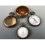 An early 20th Century rolled-gold hunter pocket watch, a Privote pocket watch, a blued steel fob