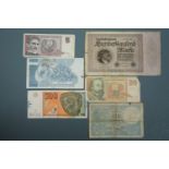 Sundry banknotes including a De La Rue Systems test note