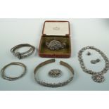 Antique cut steel jewellery parure, comprising pendant necklace, choker, bracelet, bangles,