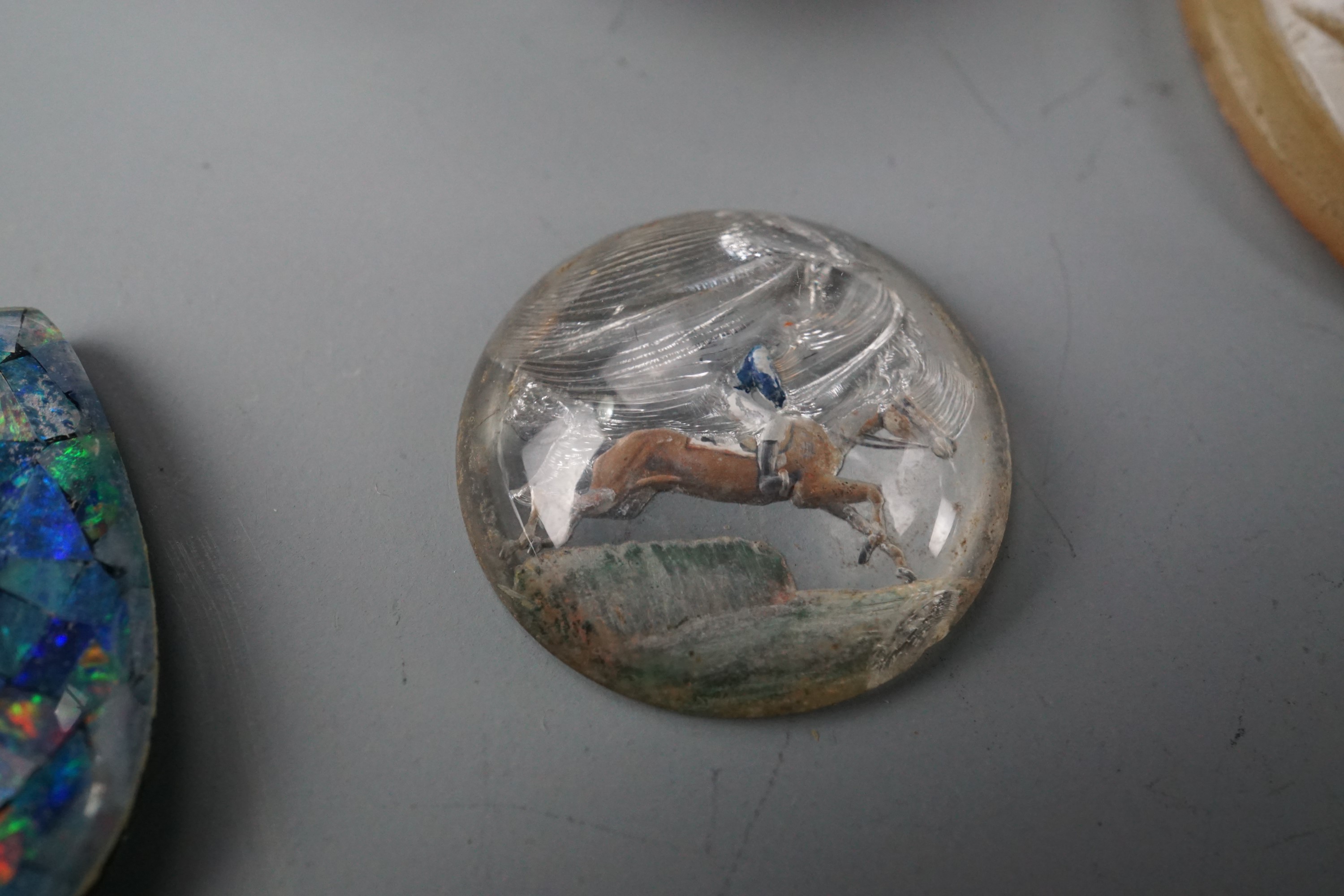 A small group of un-mounted semi-precious gems etc including a 19th Century Essex crystal reverse - Image 2 of 2