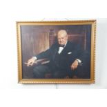 After Arthur Pan (fl 1920 - 1960), Portrait of Sir Winston Churchill, lithographic print, in moulded